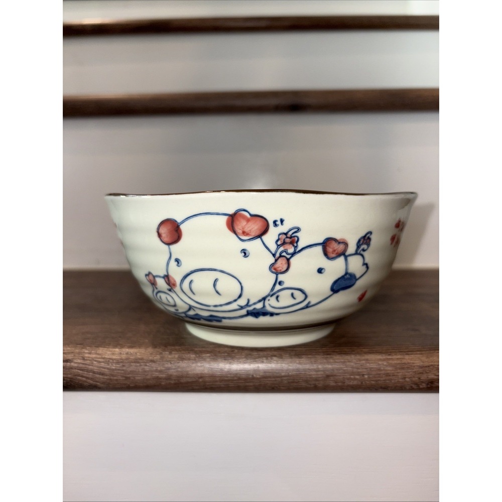 Japanese Rice Porcelain Bowl Three Pigs